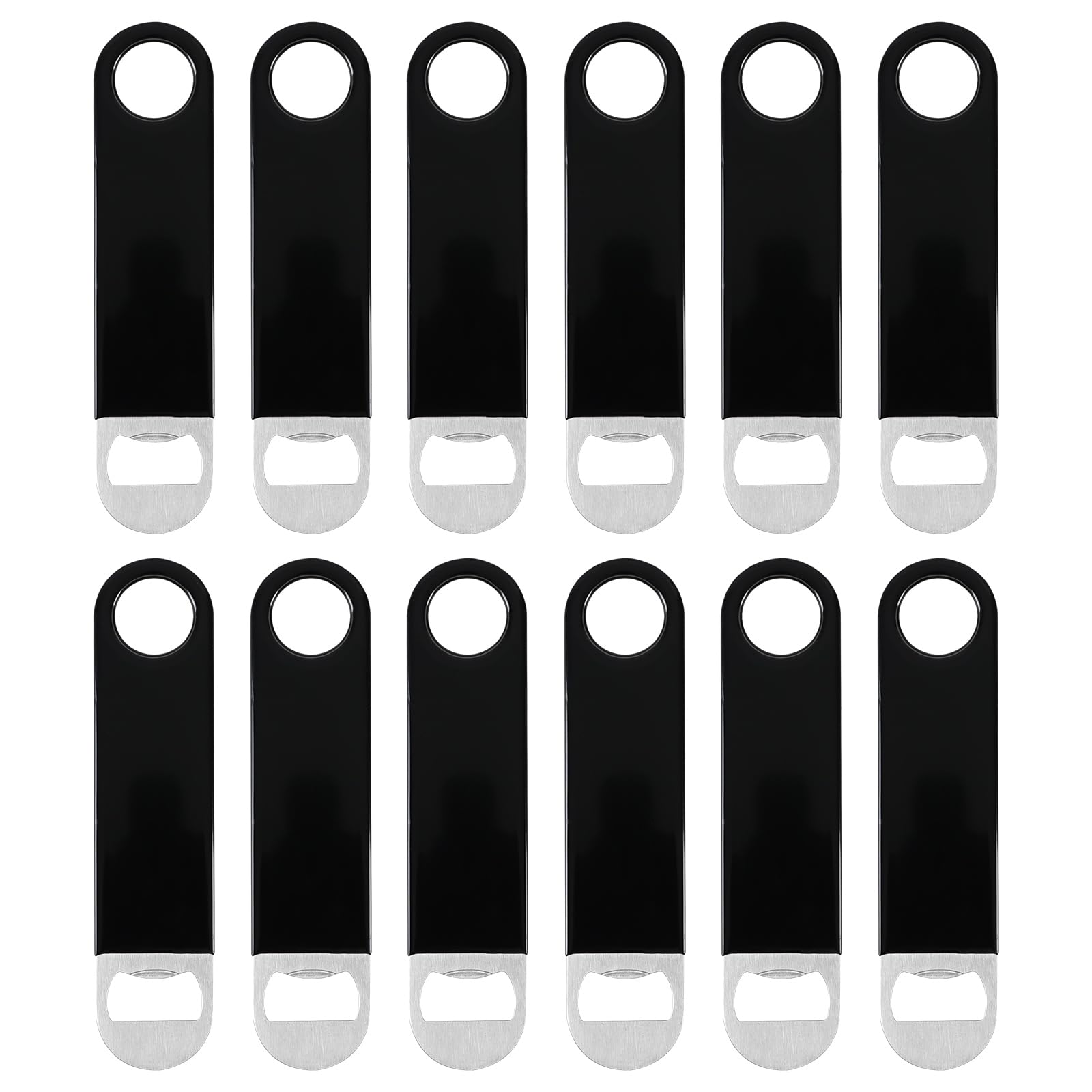 Melontray 12 PCS Stainless Steel Beer Openers, Heavy Duty Flat Bottle Opener for Bar, Black
