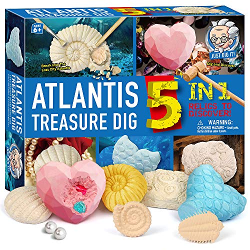 XXTOYS Atlantis Gemstones Dig Kit Pearls Excavation Kits Fossils Digging Kit Break Open 5 Mermaid Treasure Bricks Great Gift for Kids Party Archaeology Paleontology Educational Science