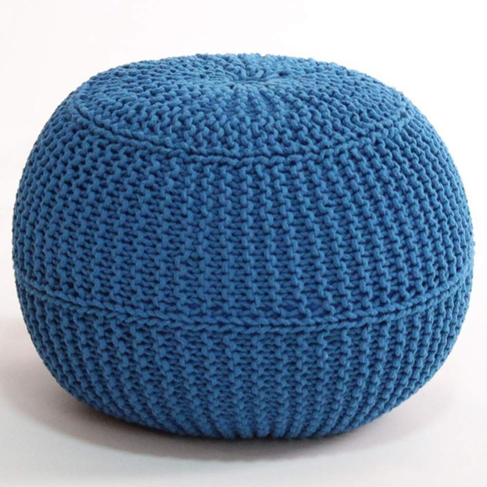 Pouf repose-pieds en similicuir bleu et bois haut de gamme