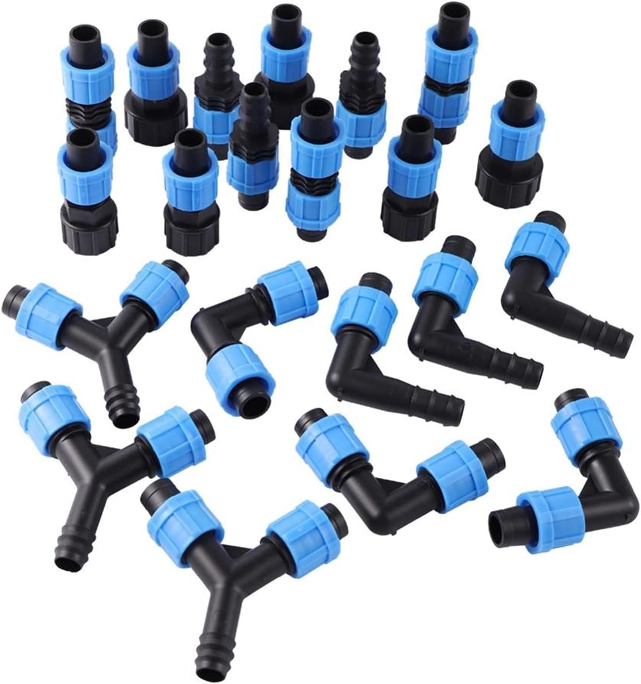 Utility Connector Adapter Hose Connector Adapter 5Pcs Dn17 Drip Irrigation W/Pipe Lock Connector 1/2" 3/4" Female Straight Elbow Y-Shaped Optional Garden Water Connector/Blue