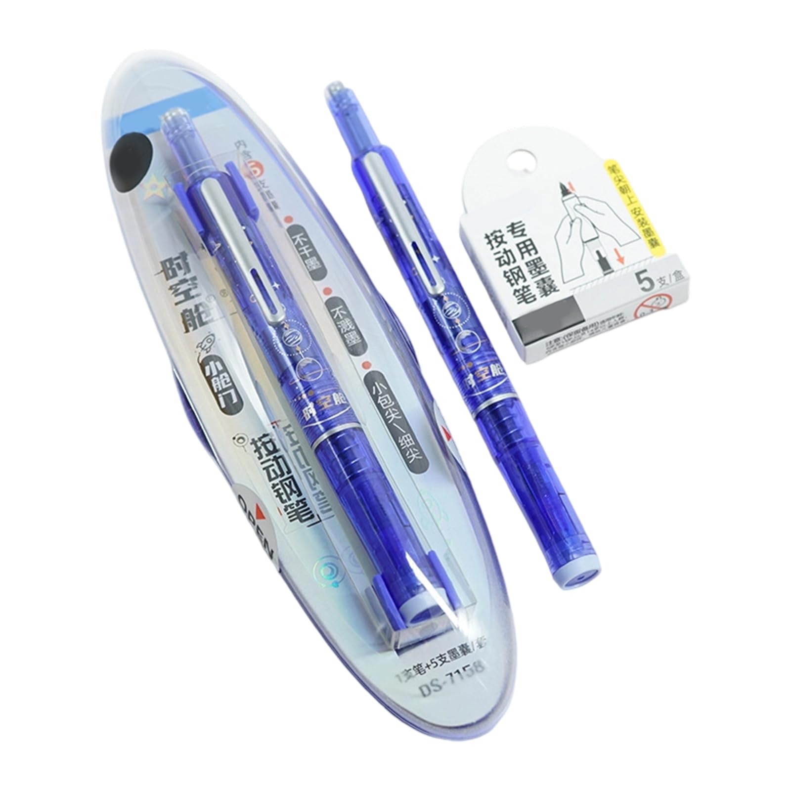 Xinsheinelry Retractable Fountain Pen with 5 Inks Sacs Press Beginner Calligraphy Fine Tip for Beginner Handwriting Practice Erasable Fountain