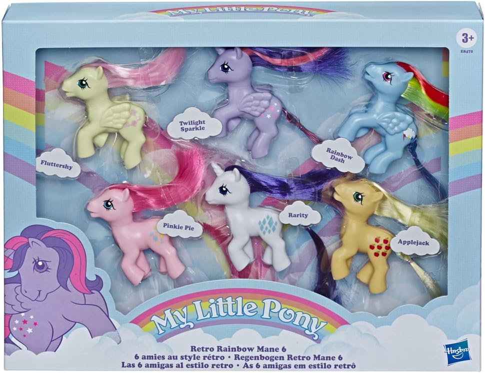 My Little Pony Retro Rainbow Mane 6-80s-Inspired Collectable Figures with Retro Styling; 6 3-Inch Toys (Amazon Exclusive)