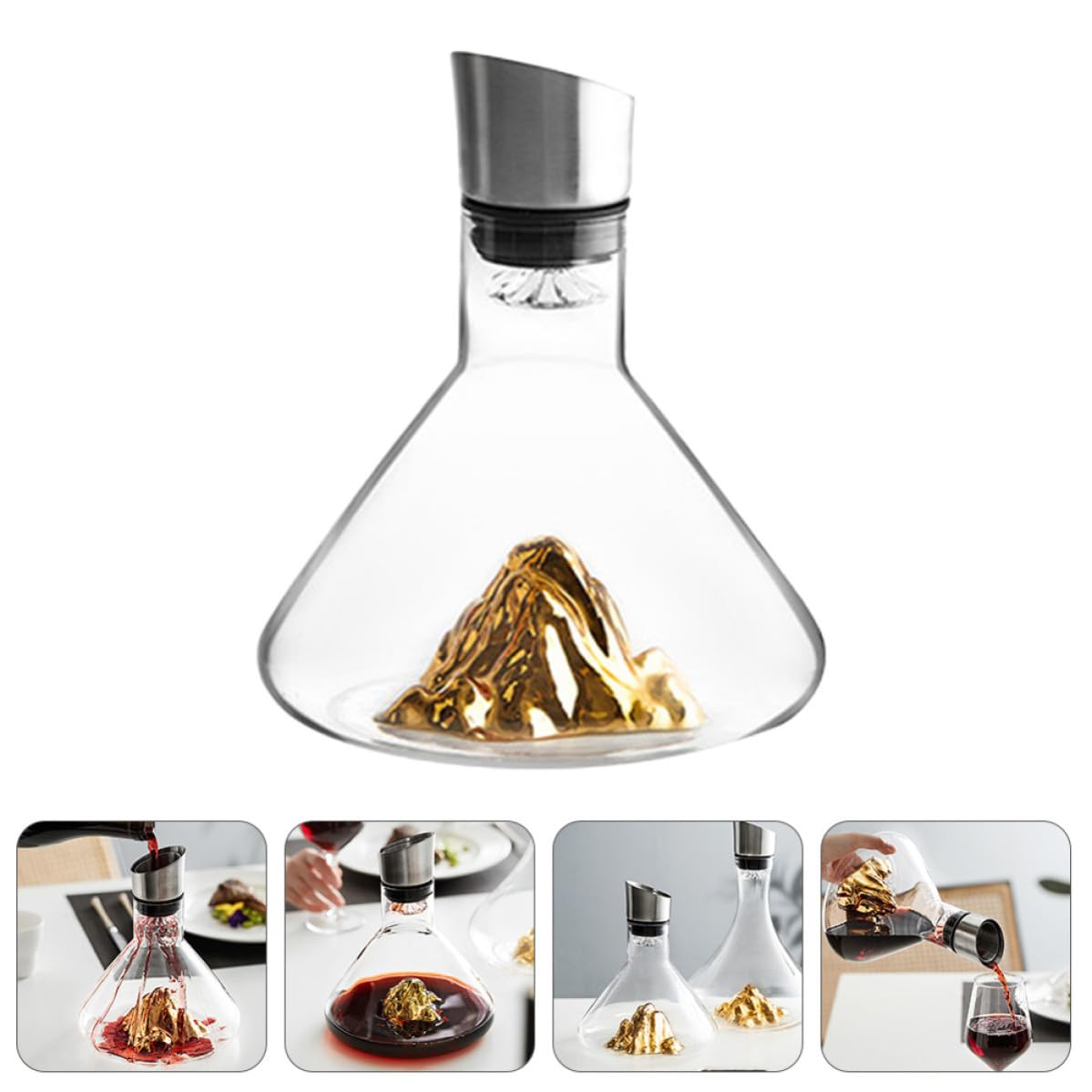 ibasenice Decantador de Vino Dorado de 1500ml Diseño Elegante de y Función de Aireación Rápida para Uso Profesional y Doméstico
