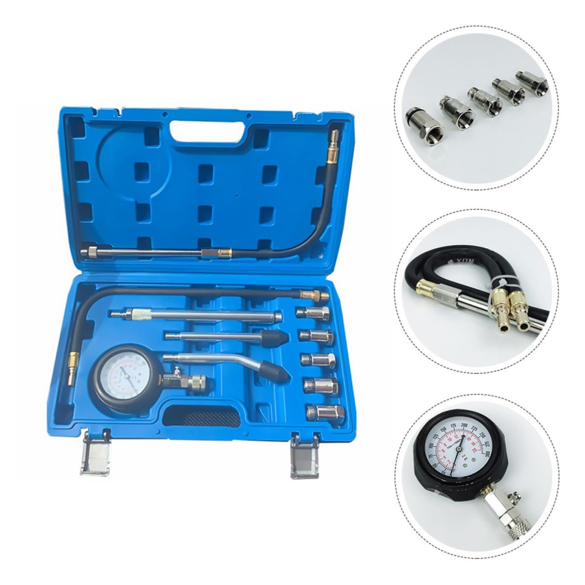 Manómetro de Presión del Cilindro del Motor Indicador de Diagnóstico del Motor 0-300 Psi (0-) Azul Adaptadores Roscados Conos de Goma y Automoción