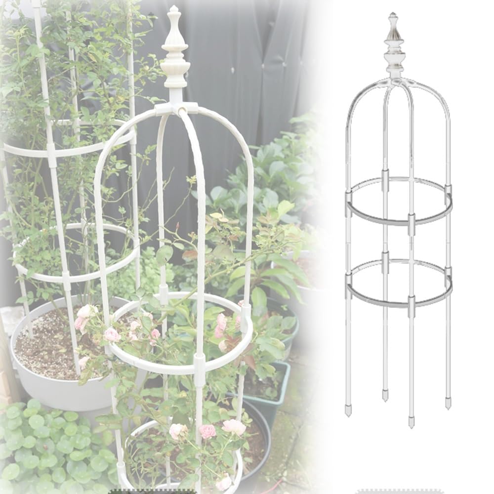 TAVLT Tower Obelisk Garden Trellis, 60cm To 180cm Tall Metal Support For Indoor/Outdoor Climbing Vines And Flowers, Black/White (Color : Cream, Size : 28x90cm/11x35in)