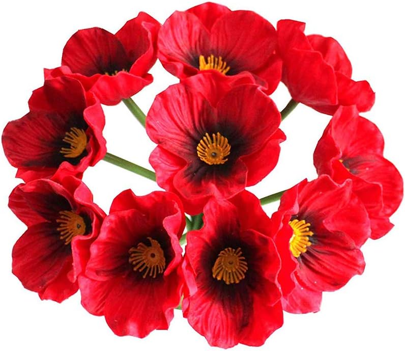 Ewer 20 Stems Red Poppies Artificial Flowers Real Touch PU Poppies Decorative Fake Flowers for Wedding Holiday Bridal Bouquet Home Party DIY Decor