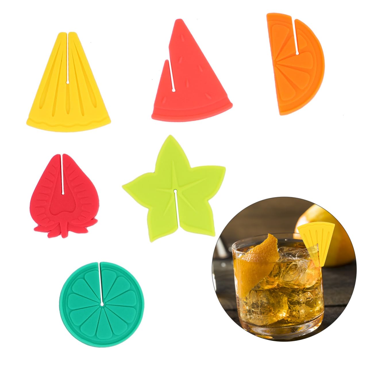VINTORKY 6Pcs Silicone Fruit Drink Marker for Glass Cups Identifier for Parties Bars and Celebrations Adds Fun to Beverages and Cocktails