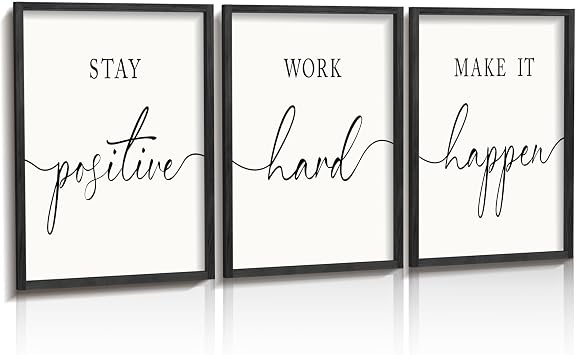 Heiple Motivational Wall Art 11"x14" Framed Wooden Inspirational Office Wall Decor for Men Picture Poster Positive Work Hard Quote Wall Decor for Home Office Bedroom Black, 16"x24"