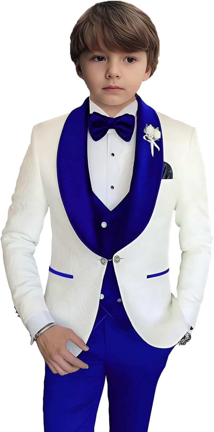 3 Piece Boys Suit Set Slim Fit Kids Blazer Dresswear Tuxedo Jacket Pants Size 3-16 Years Party Wedding Outfit