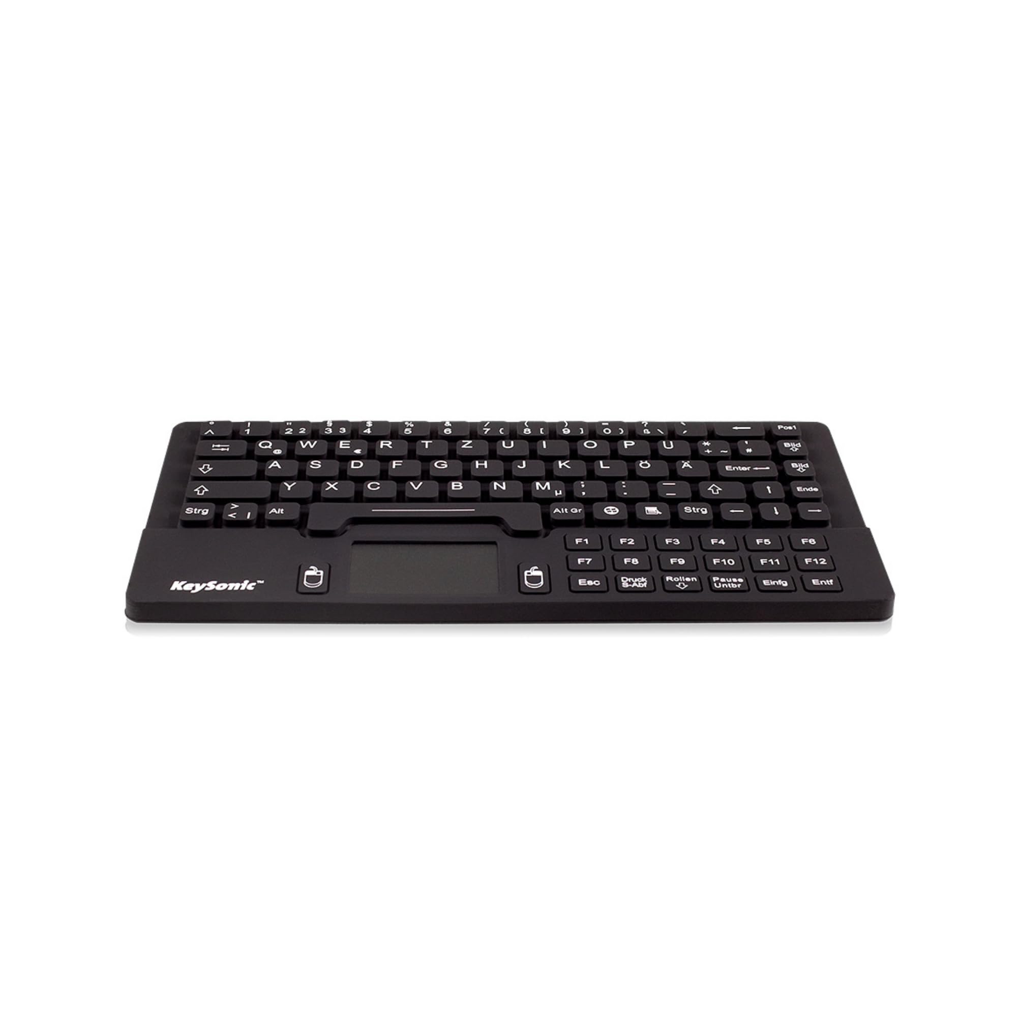 KeySonic KSK-5031IN (DE) Wasser-/Staubdichte Mini-Tastatur (USB-kabelgebunden) aus Silikon mit Touchpad und 2 Maustasten (schwarz)