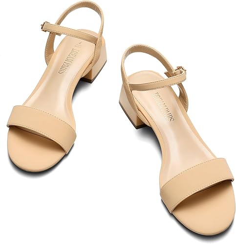 Miniatura 2 de DREAM PAIRS Zapatos de tacón bajo para mujer con correa de tobillo y puntera abierta clásica, tacón grueso, sandalias de tacón grueso para fiestas,
