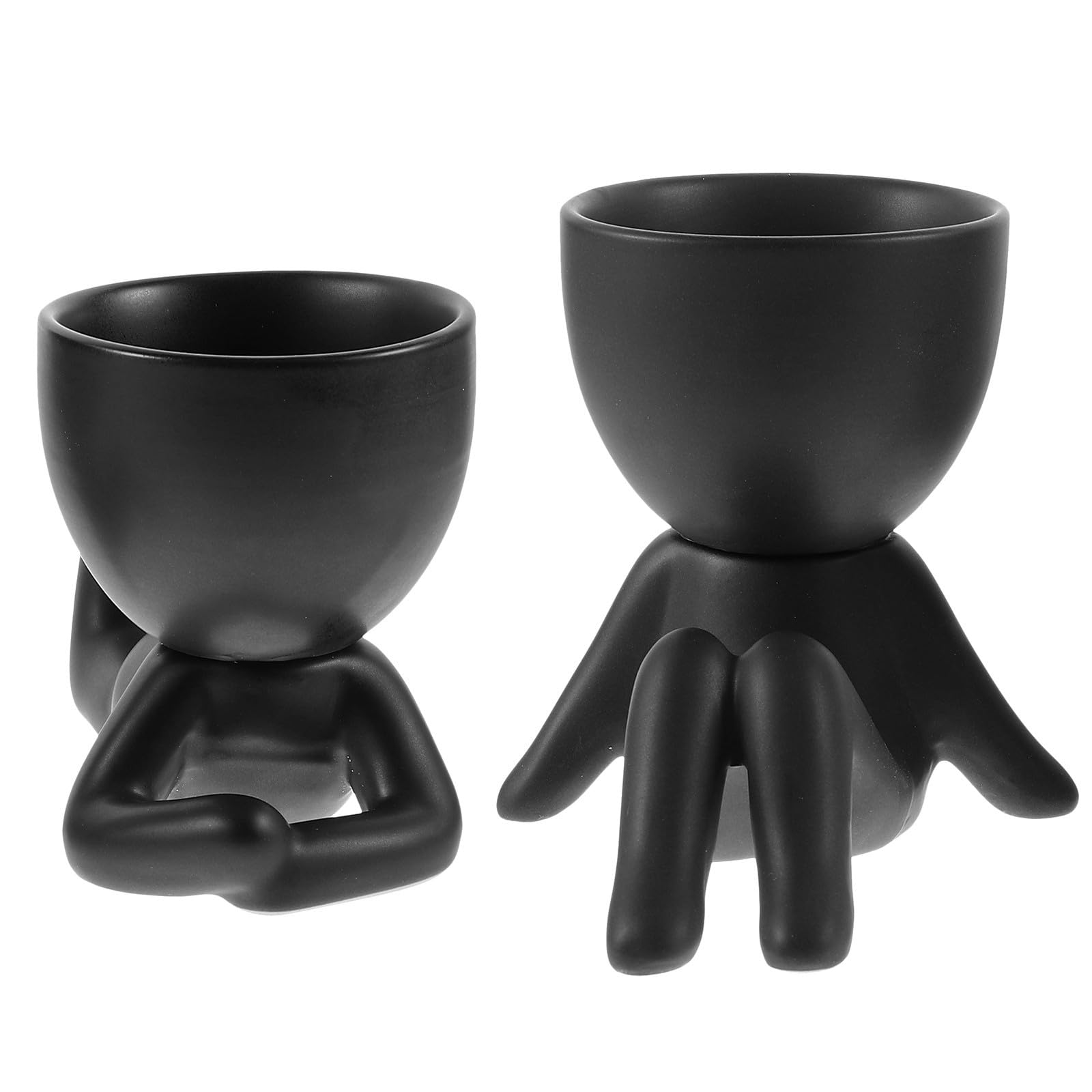 Pots de fleurs en céramique noire pot miniature cactus et cache-pot figurine humaine
