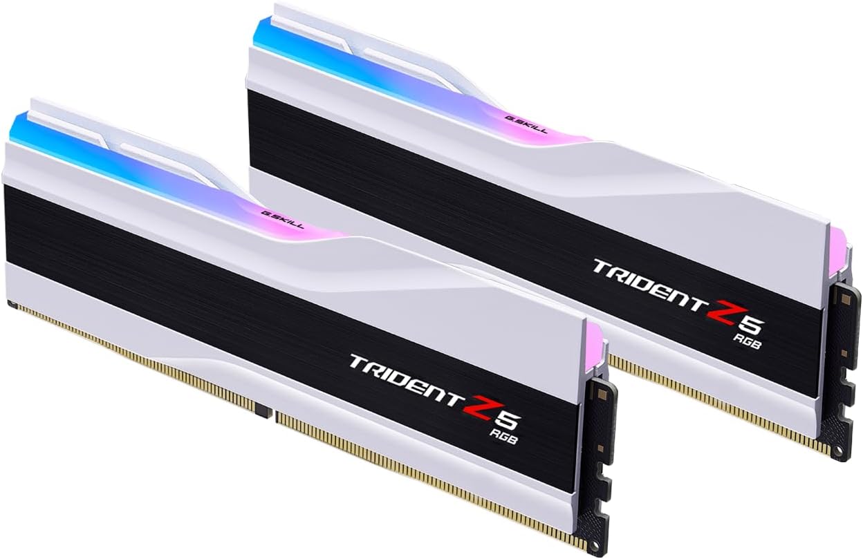 G.SKILL Trident Z5 RGB Series DDR5 RAM (Intel XMP 3.0 & AMD EXPO) 32GB (2x16GB) Up to 6000MT/s* CL36-36-36-96 1.35V Desktop Computer Memory U-DIMM - Matte White (F5-6000J3636F16GX2-TZ5RW)