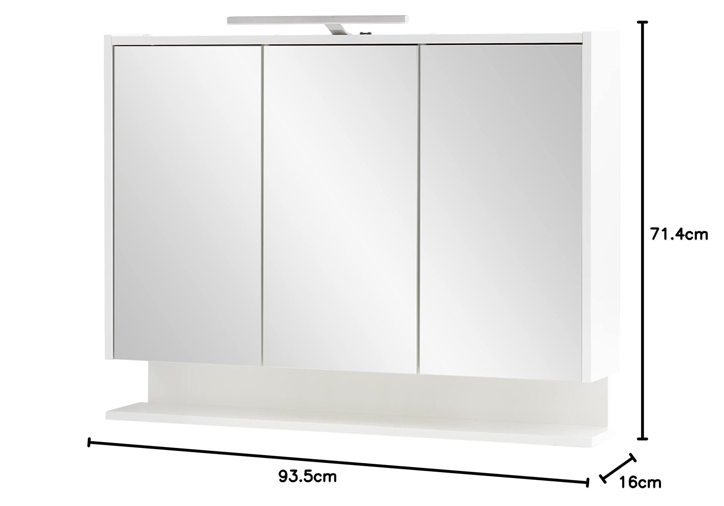 Schildmeyer Flag Spiegelschrank 149550, Holzwerkstoff, weiß, 93,5 cm mit Regal