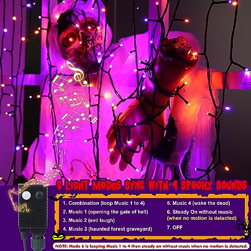 Toodour Halloween Lights Outdoor, 82Ft 200 Led Halloween String Lights With Spooky Music Waterproof, Plug In Motion Sensor Orange & Purple String Light For Yard Bedroom Home Party Tree Halloween Decor thumb #1