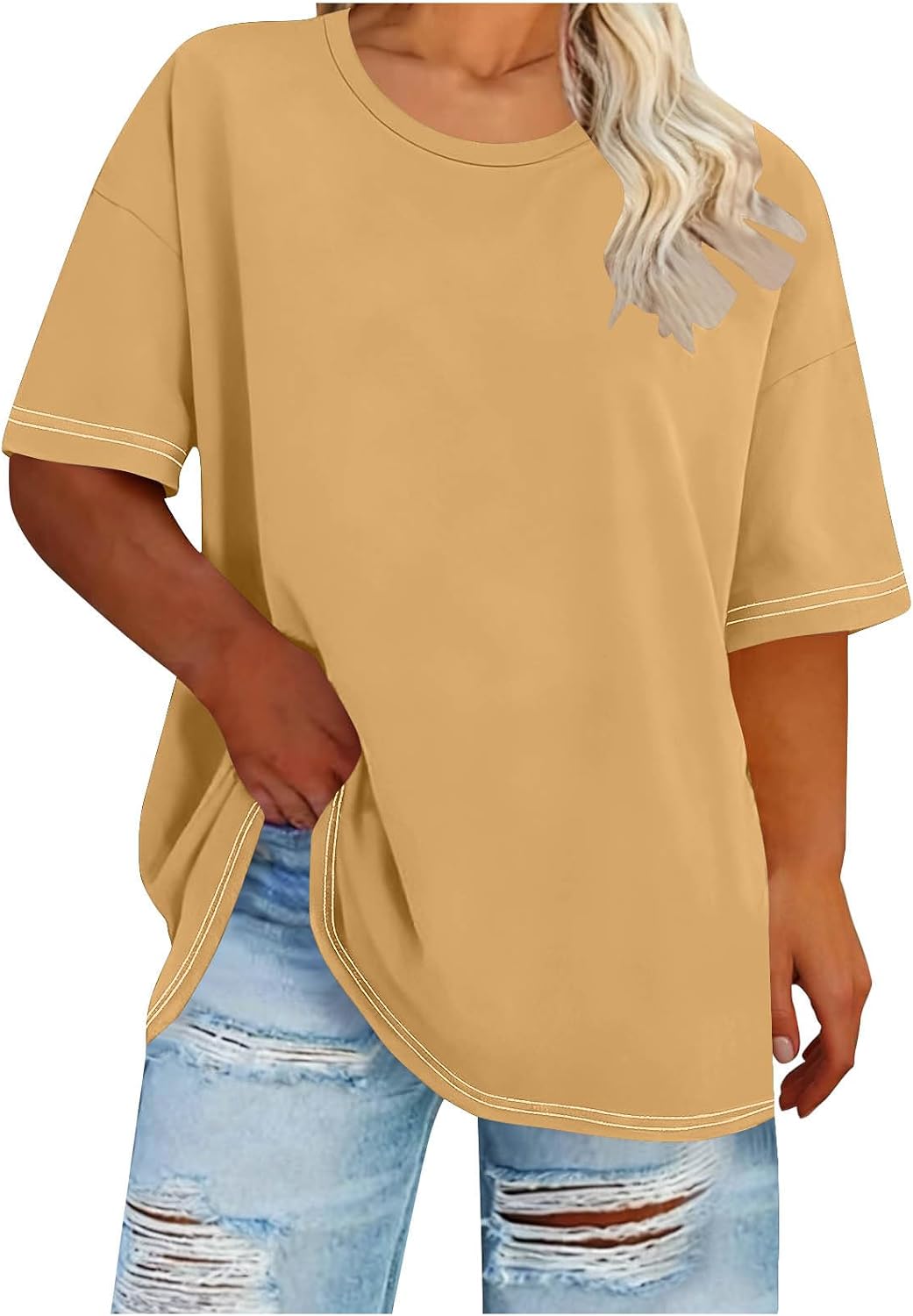 Plus Size Shirts for Women Loose Oversized Tops Crew Neck V Neck Pure T Shirt Spring Summer Travel Outfits