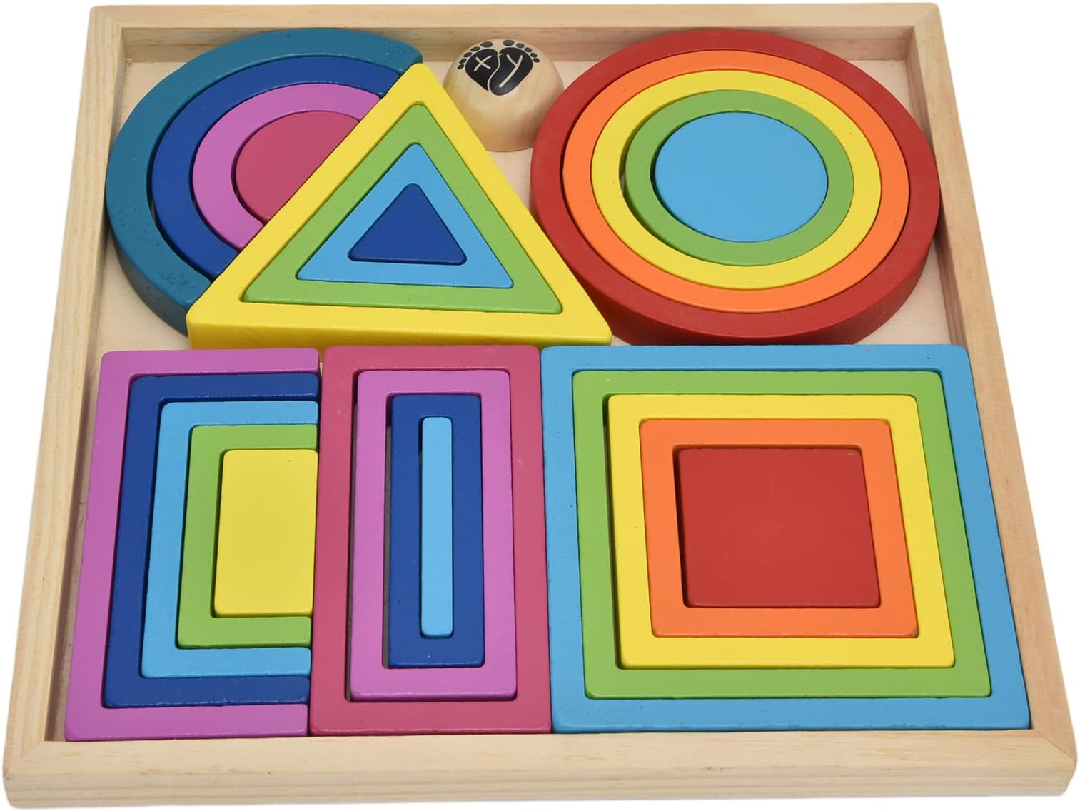 Nesting Blocks Puzzle Toy, Various Stacking Methods Color Perception Visual Spatial Skills 6 Shapes Rounded Edges Baby Blocks Stacking Puzzle Set for Home Play(XJY-Large Rainbow Building Block Box)