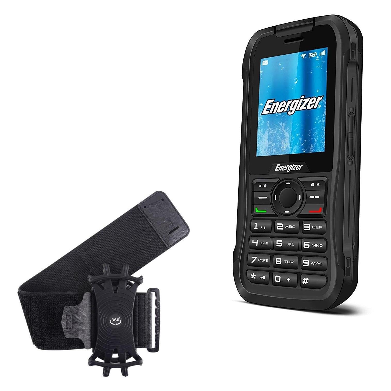 BoxWave Holster Compatible with Energizer Hardcase H240S - ActiveStretch Sport Armband, Adjustable Armband for Workout and Running - Jet Black