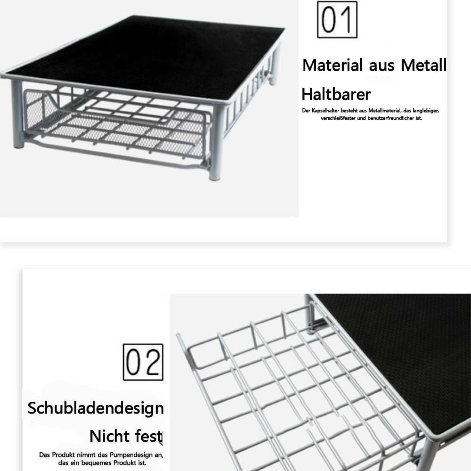 Kapselschublade für 60 Kapseln – platzsparender Kapselständer & Stapelständer mit integrierter Ablage für Kaffeevorrat und Zubehör – ideal für Küche oder Büro
