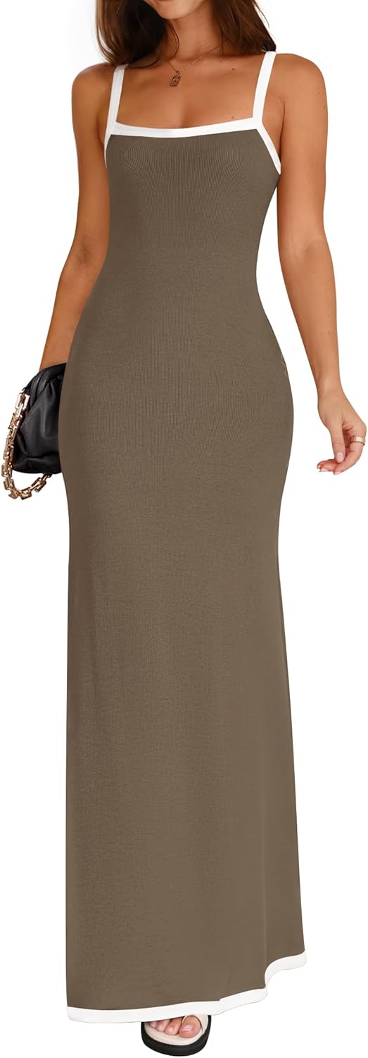 ZESICA Women's 2026 Summer Spaghetti Straps Maxi Dress Sleeveless Square Neck Lightweight Long Beach Dresses