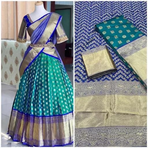 Image of ZITON ARICO MART Women's Indian Traditional Kanjivaram Silk Pure Weaving Lehenga Choli Along With Dupatta And Blouse Piece, Half Saree (Unstitched)