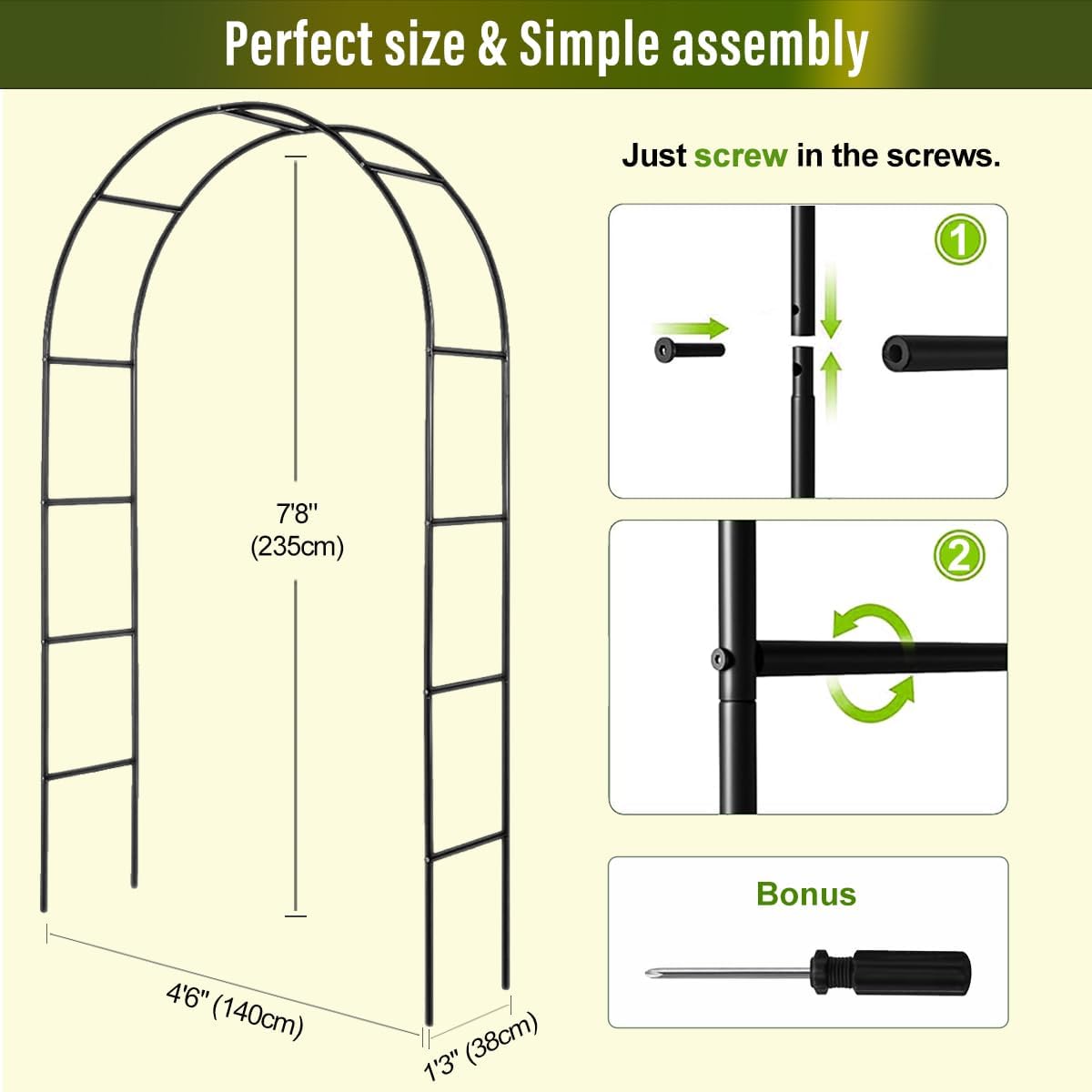 Galvanized Metal Garden Arbor,7.6ft H x 4.6ft W,Rust-Resistant Heavy-Duty Garden Arch Trellis for Climbing Plants Vines Roses, Ideal for Weddings, Bridal Events, Halloween, Christmas & Outdoor Decor