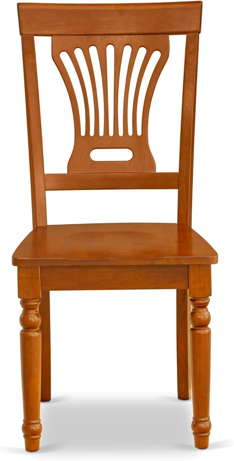 East West Furniture PVC-SBR-W Plainville Dining Chairs - Stylish Back Wood Seat Kitchen Chairs, Set of 2, Saddle Brown