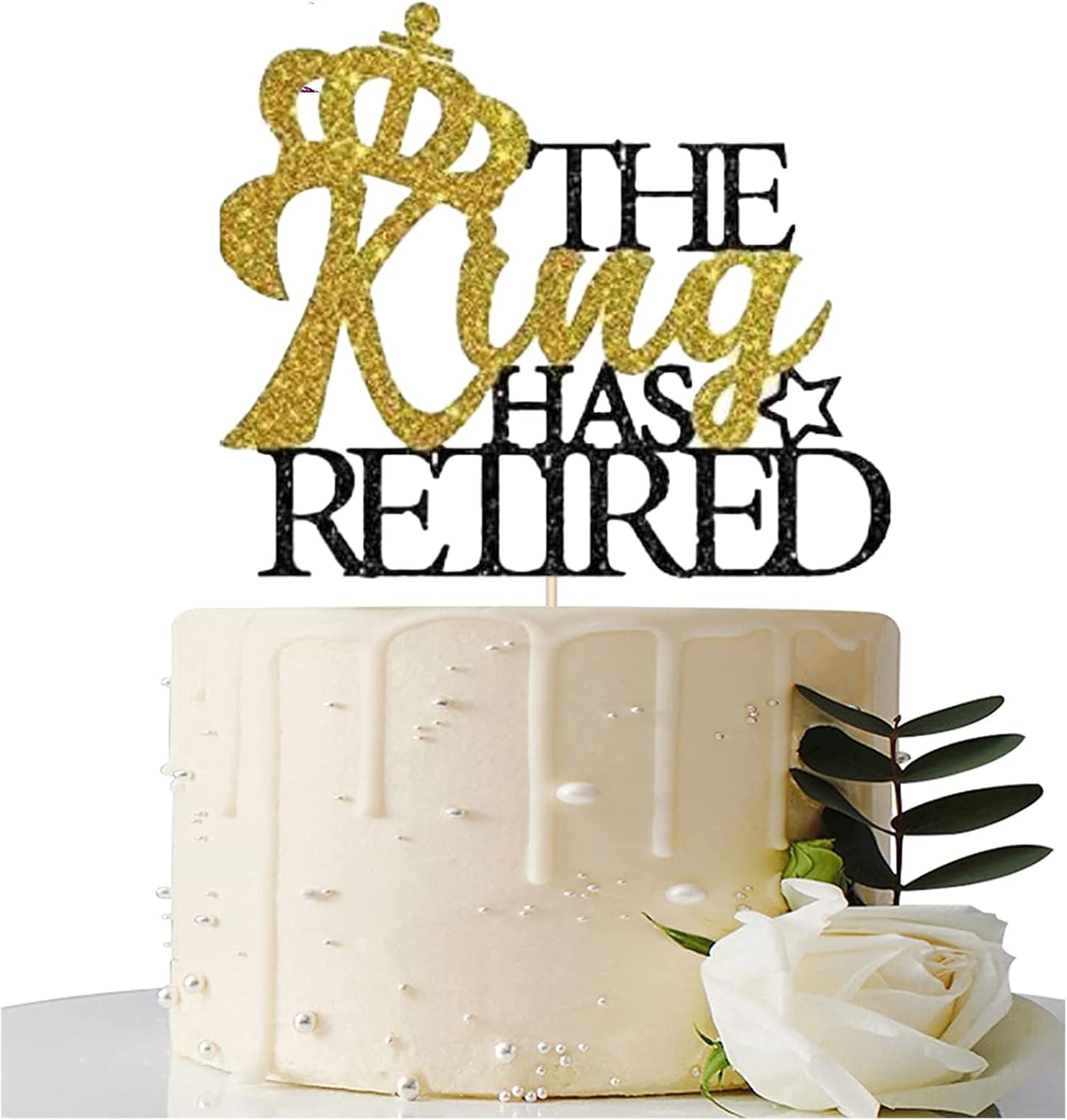 Gold Glitter The King Has Retired Cake Topper, Happy Retirement Cake
