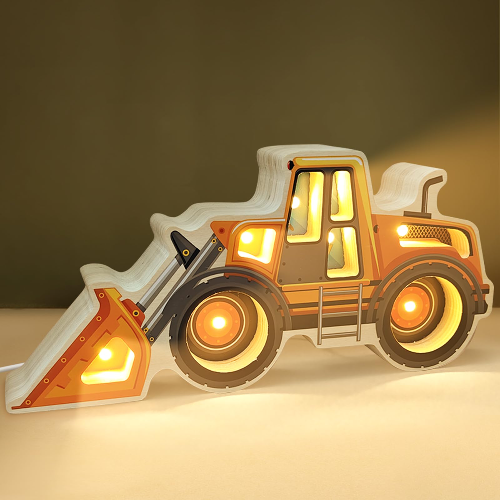 Night Light for Kids, Wooden Loader with Led Night Light, Nursery Nightlight for Toddler Ages 3+ Boys and Girls, Cute Lamps for Birthday Gift, Christmas, New Year, Kids Room Decor, Bedroom