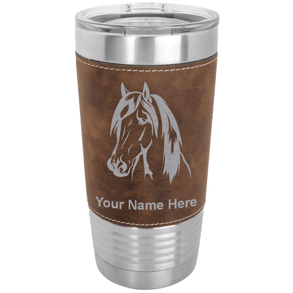 Sponsored Ad - LaserGram 20oz Vacuum Insulated Tumbler Mug, Horse Head 1, Personalized Engraving Included (Faux Leather, Rustic)