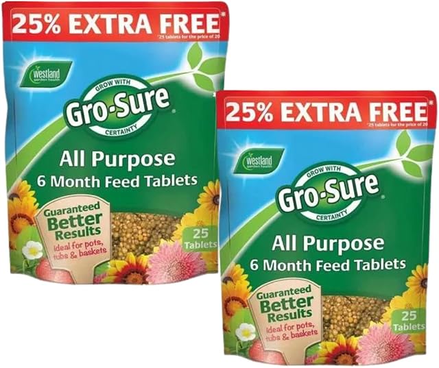 Plant Feed - Gro-Sure All Purpose 6 Month Feed Tablet - 25 Tablets (Pack Of 2) For Plants and Hanging Baskets - Plant Food - Feed Tablets - Plant Fertilizer