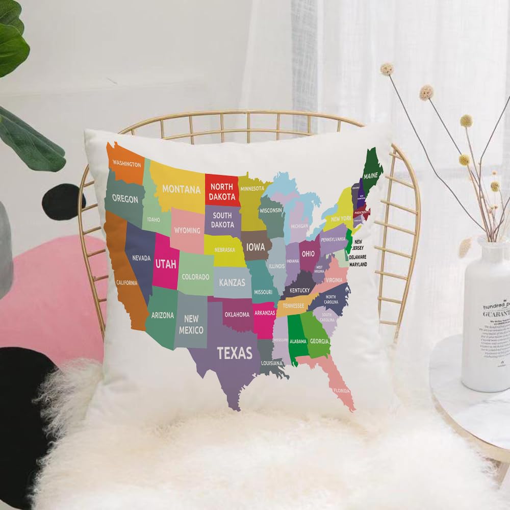 HYOSXW Cushion Cover,Throw Pillow Case Home Decorative for Living Room Bedroom Sofa Chair 16X16 Inch,Map, United States Map with The Names of States in America,Pillowcase 40X40cm