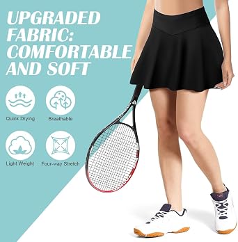 AUYAO High Waist Cross Over Athletic Golf Skorts, Women's Pleated Tennis Skirt with Shorts Pockets, Pleated Tennis Skirt with Shorts, Golf Skort with Pockets, High Waist Athletic Mini School Skirt