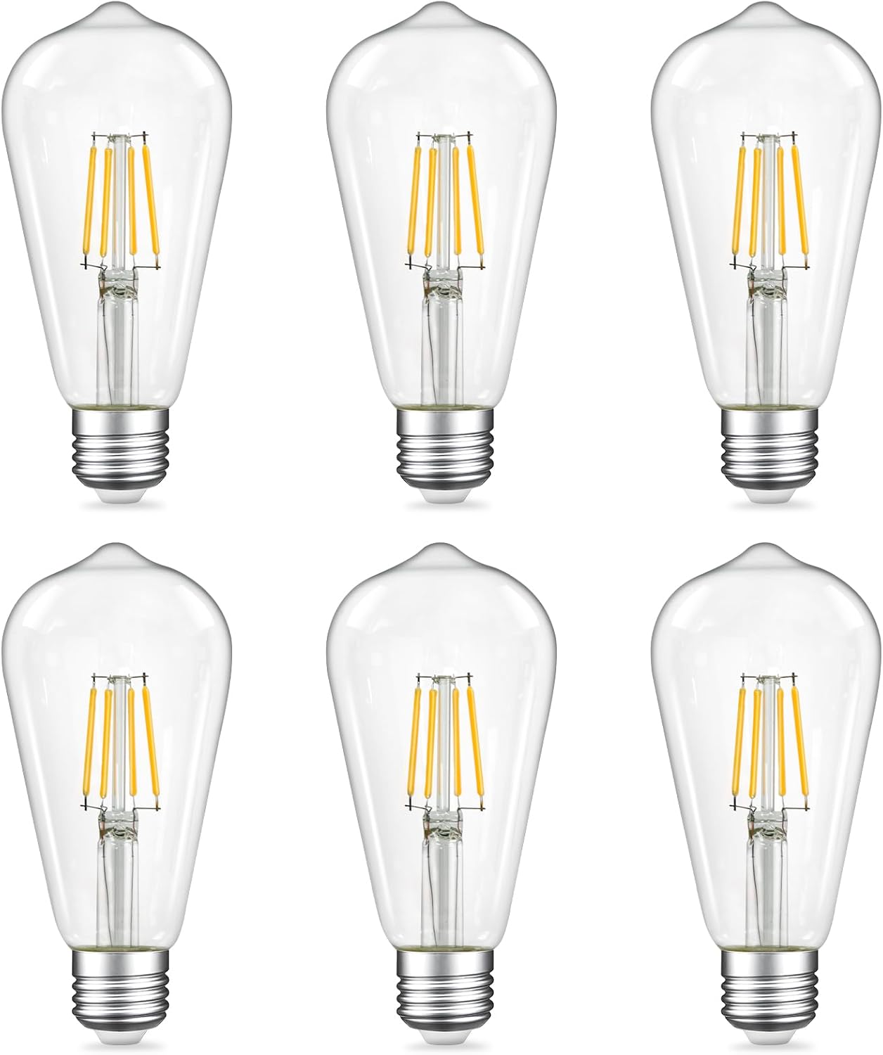 Qingmiao Dimmable LED Edison Bulbs, ST64 E26 Base LED Light Bulbs, 6W, 3000K Soft White, Vintage Clear Glass LED Filament Bulb for Home Lamp, Wall Sconce, Chandelier, 6 Pack (6W=60W 3000K Soft White)