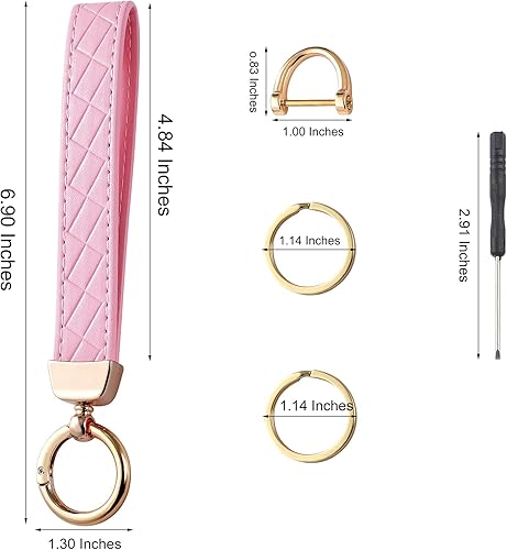 Miniatura 2 de Weixiltc Llavero de cuero con 2 llaveros y anillo en D antipérdida, llavero para mujer