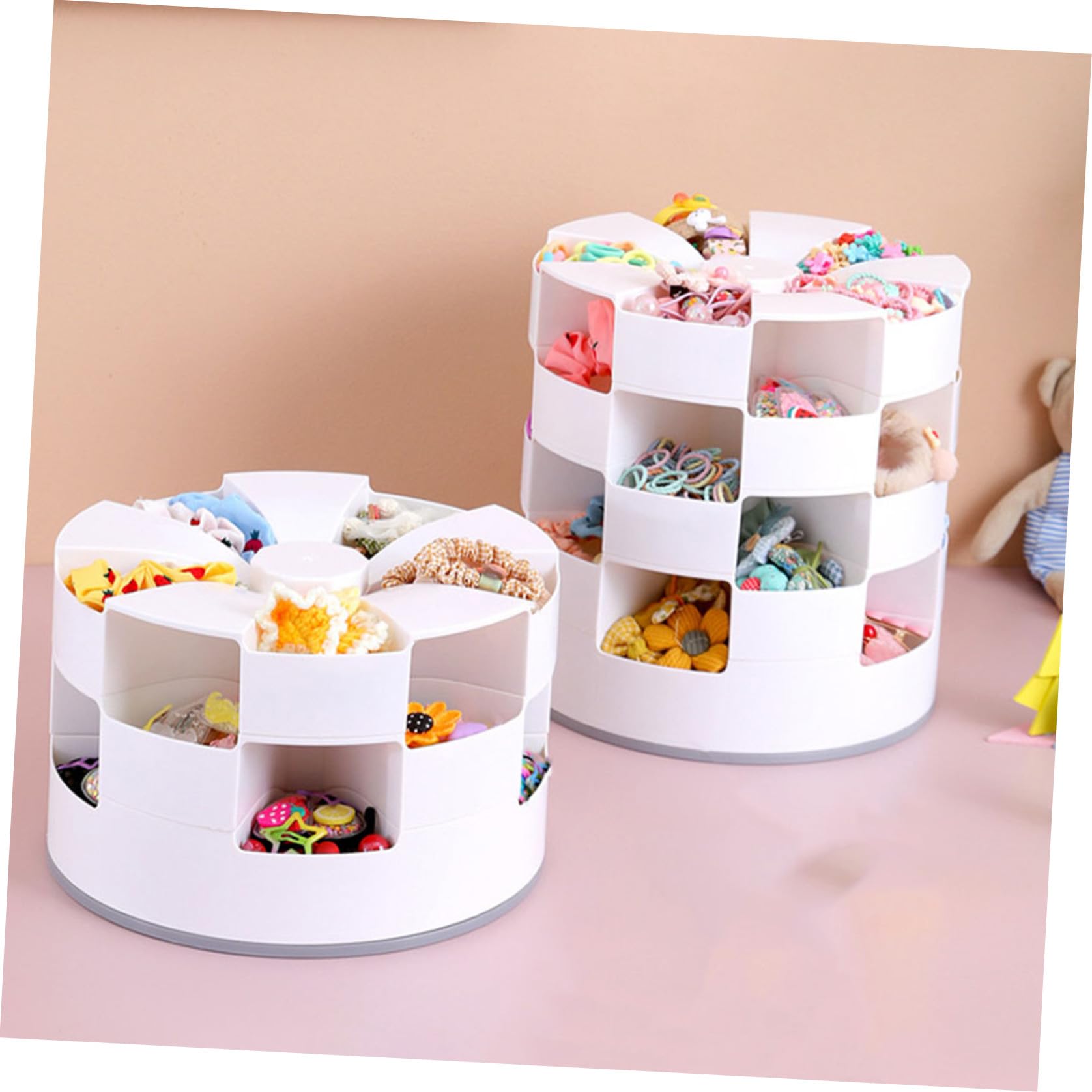 Healeved Haarschmuck Aufbewahrungsbox Schmuckorganizer für Drehbar Mehr Stück Hips/pp/silikon Weiß für Haargummis Haarspangen und Schmuck