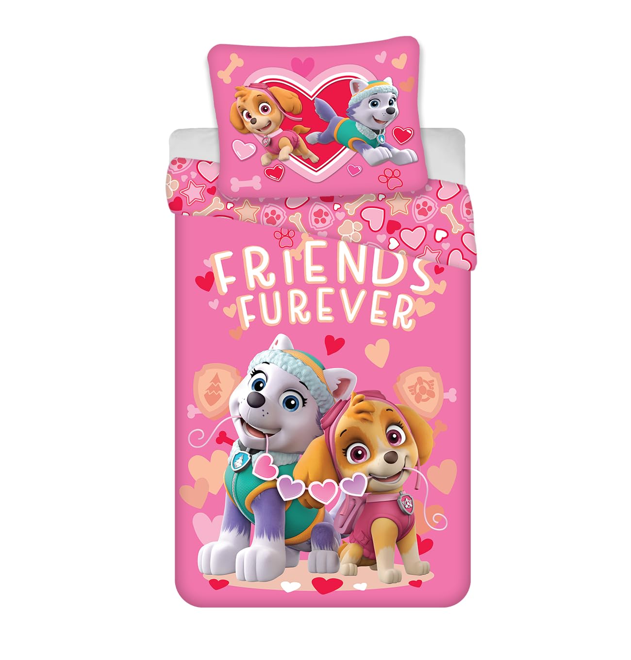 Brandmac Pink Paw Patrol Stella And Everest Bed Linen, 100% Cotton, For Small Bed, Duvet Cover 100 X 135 Cm + Pillowcase 40 X 60 Cm