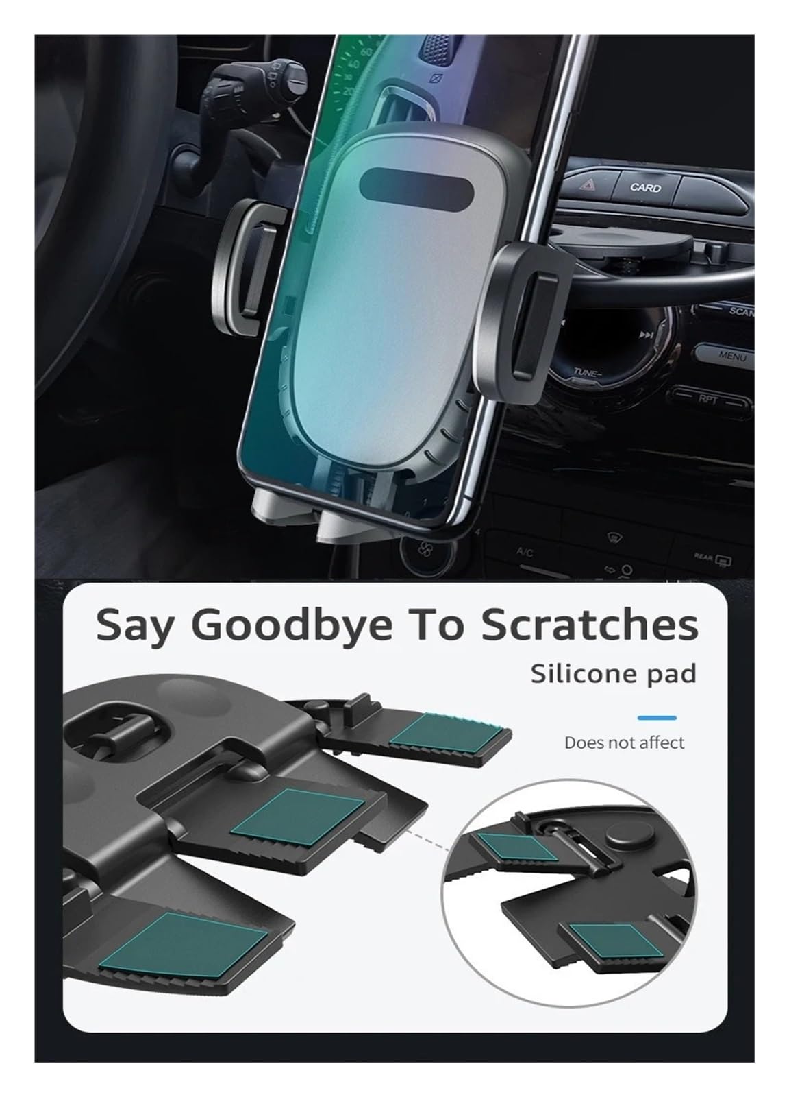 Soporte Universal para teléfono móvil con Ranura para CD, rotación de 360 ​​Grados, Soporte para móvil en Bicicleta (Gris)