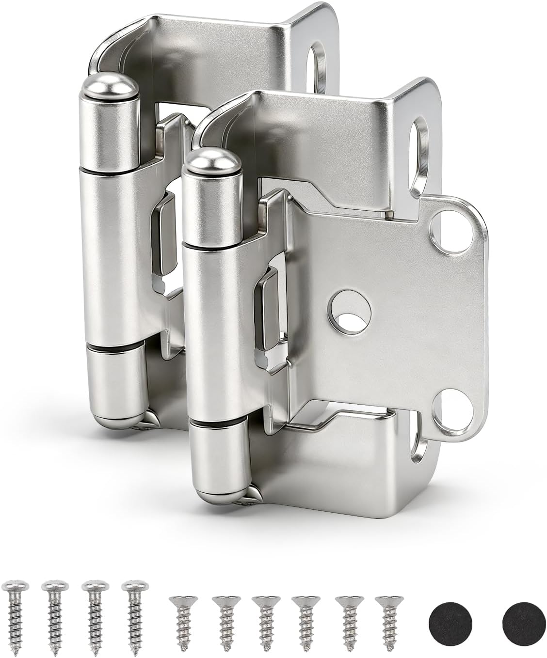 Probrico 50 Pack (25 Pairs) Brushed Nickel Cabinet Hinges, 1/2" Overlay Cabinet Door Hinges for Kitchen Cupboard Cabinet Doors,Self-Closing Wrapped Semi-Concealed Face Mount with Door Bumper & Screws