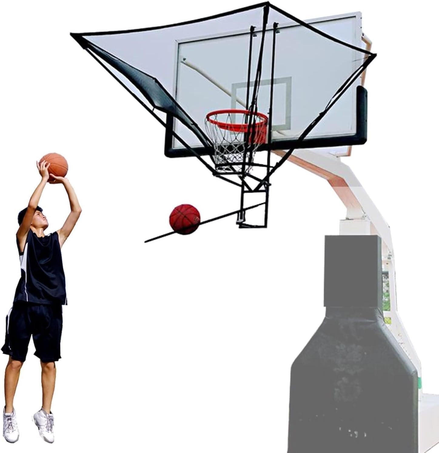 Basketball Shooting Machine Portable Basketball Rebounder Basketball Shooting Trainer Basketball Rebound Device 180 Degree Rotating Slide of