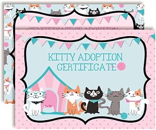 Plush Kitten Stuffed Animal Themed Certificates of Adoption for Kids' Birthday Parties, 10 5x7 Fill in Cards by AmandaCreation