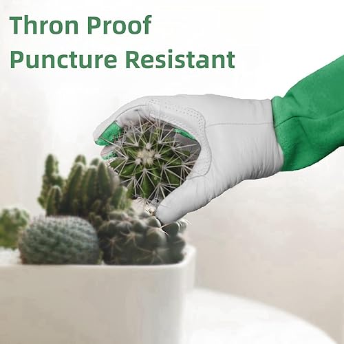 Miniatura 5 de Guantes largos de jardinería a prueba de espinas, regalos de jardinería para hombres, guantes de cuero a prueba de pinchazos para recortar cactus,