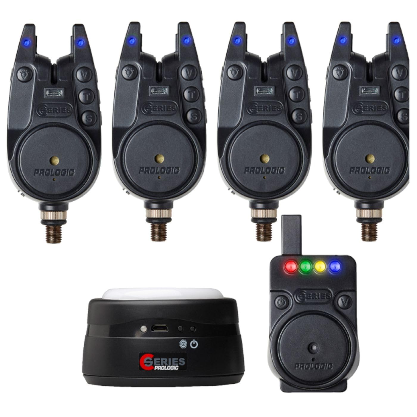 Prologic C-Series Pro Alarm Set 4+1+1 All Blue - Bissanzeiger Set, Bissmelder zum Karpfenangeln, Angelzubehör