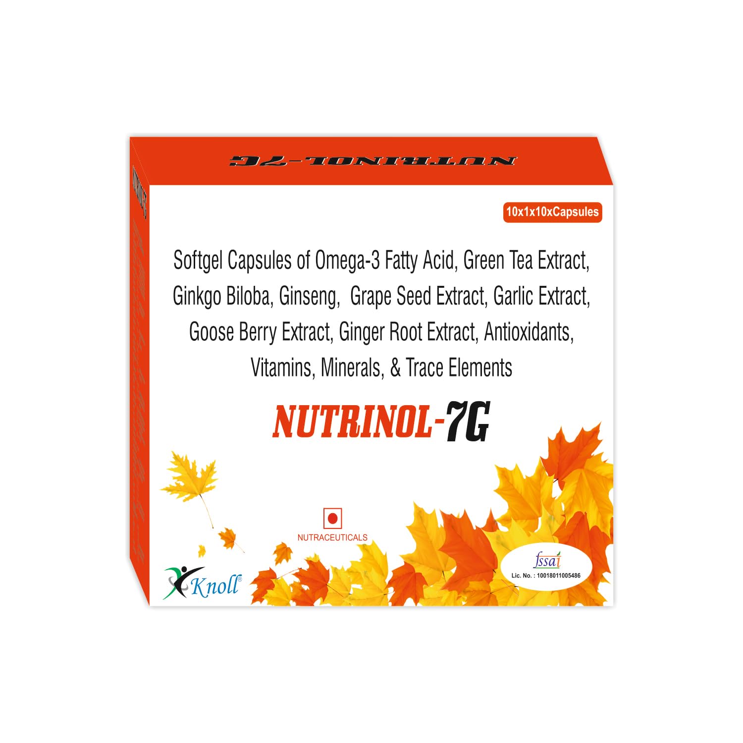 Knoll Healthcare Nutrinol 7G Multivitamin Capsules Omega 3 Fatty Acid (Fish Oil) Zinc Vitamin B1 K D EPA (90mg) DHA (60mg) 30 Capsules + 100 Ingredients (Pack of 10)