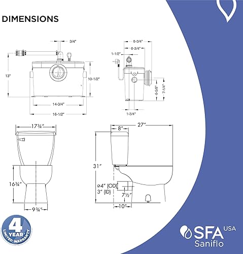 Miniatura 35 de SFA SANIFLO - Saniplus - Bomba maceradora - Aplicaciones de baño completo - Doble propósito - Acero inoxidable endurecido - Certificado CSA
