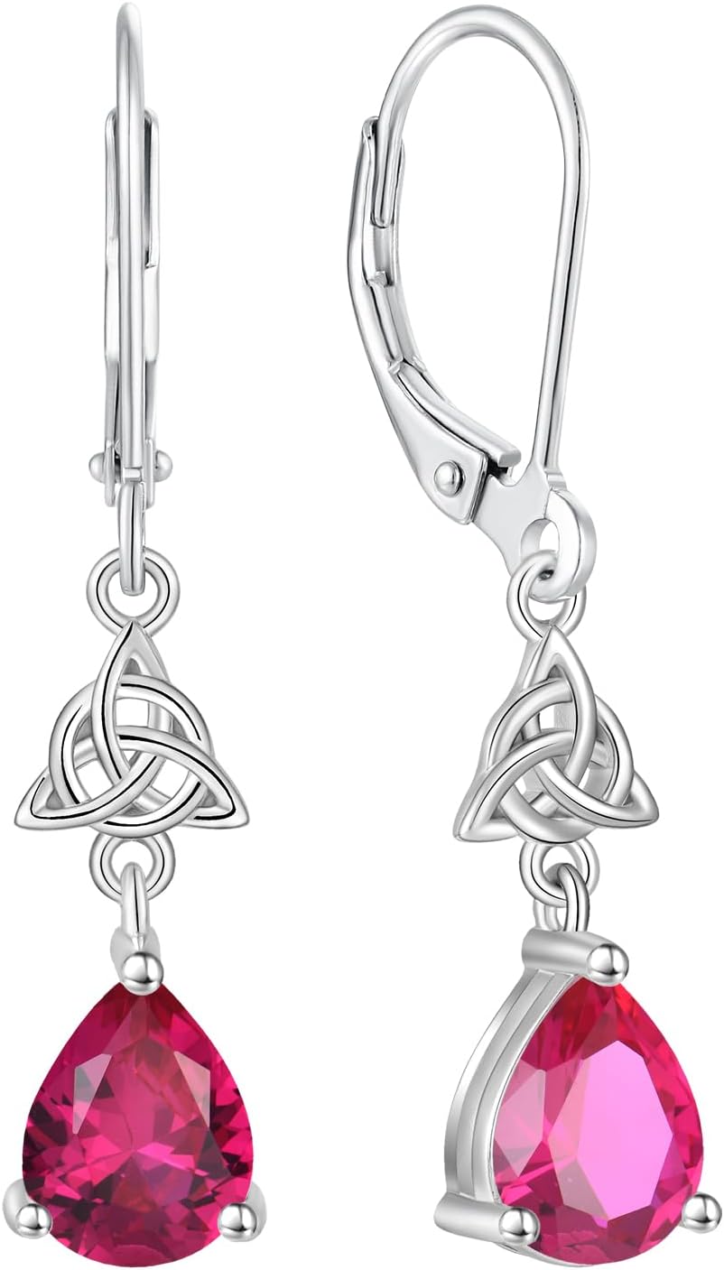 Celtic Knot Earrings for Women 925 Sterling Silver Leverback Dangle Earrings 7 * 9 Teardrop Cubic Zirconia Jewelry Birthday Gift