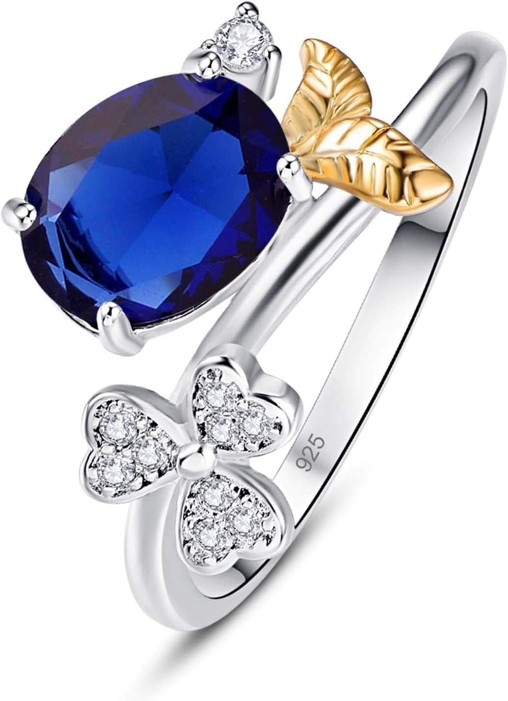 925 Sterling Silver Plated Created Tanzanite Heart Cut with Leaf Bypass Eternity Anniversary Wedding Engagement Band Ring