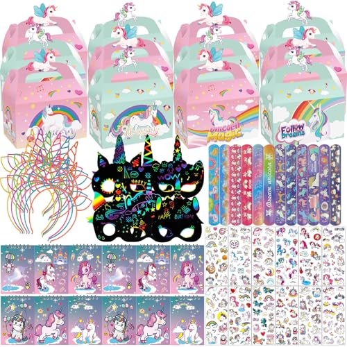 NlsqEU 84 sacos de presente unicórnio para aniversários, máscaras, canetas, bonecas, cadernos, autocolantes, temáticos, acessórios