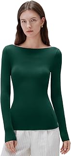 Cloud Cashmere Women Boat Neck Fitted Long Sleeve Shirt Basic Knit Tops