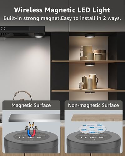 Miniatura 6 de Luces de disco recargables con control remoto, luces de empuje alimentadas por batería negra, luces LED adhesivas para armario, luz magnética de